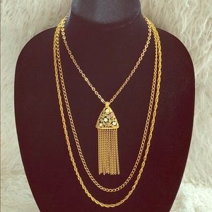 Three Chain Necklace with Floral Detail